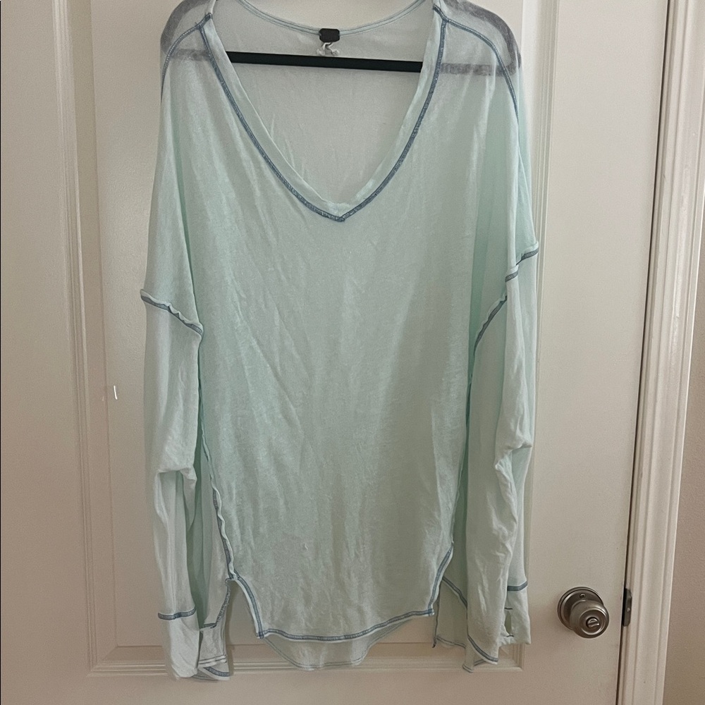 Free People Sheer Light Blue Long Sleeve Top